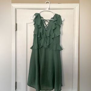 Entro - Sage Green Ruffle top A line dress w/ cris cross lace up/tie in the back